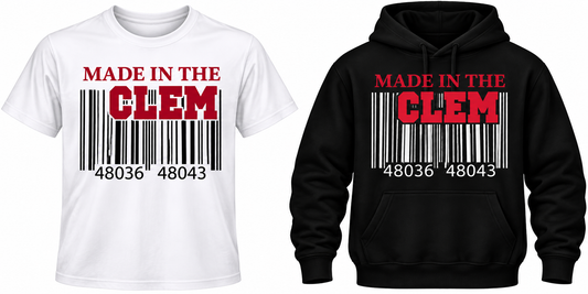 Made in the CLEM Barcode Collection | Custom T-Shirt & Hoodie