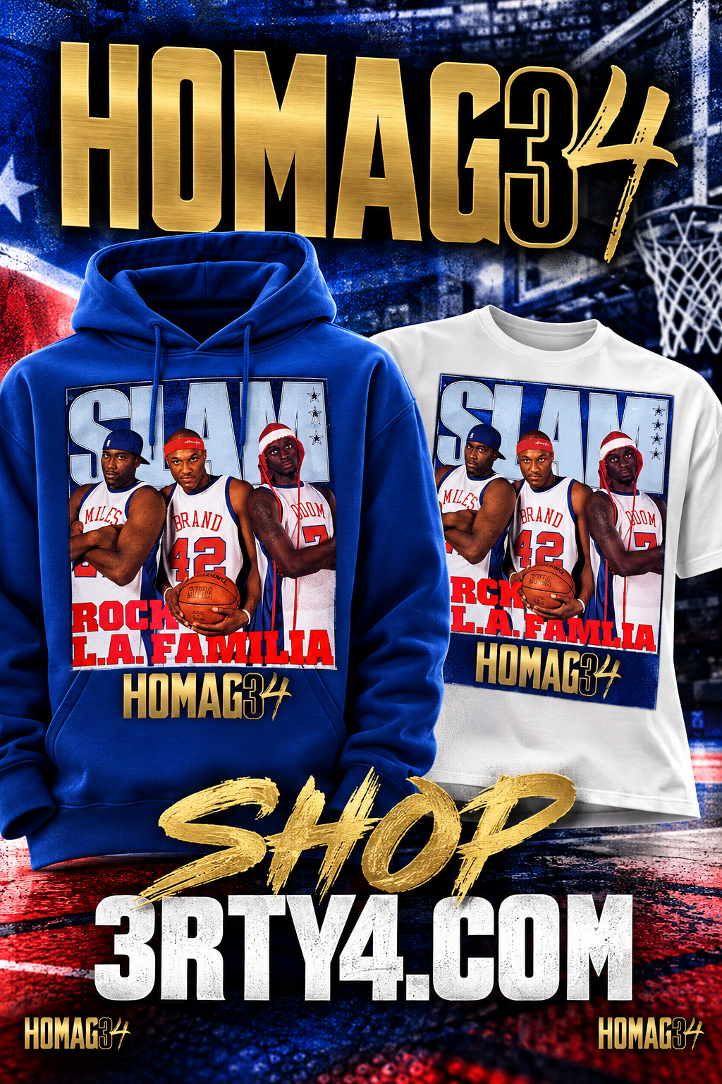 HOMAG34 “Rock L.A. Familia” Retro Basketball Hoodie & T-Shirt