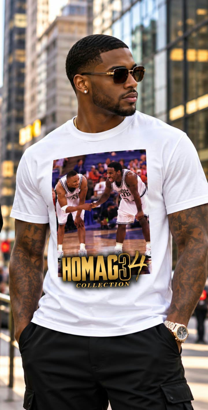 HOMAG34 Gold Court Collection – Classic Basketball Tribute Hoodie & T-Shirt