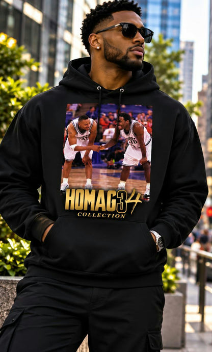 HOMAG34 Gold Court Collection – Classic Basketball Tribute Hoodie & T-Shirt